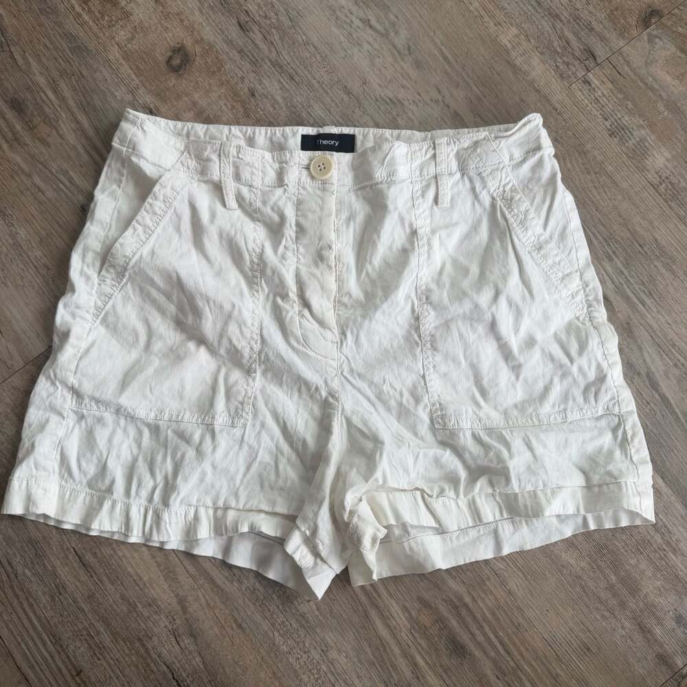 Theory White Linen Blend Utility Shorts Size 8